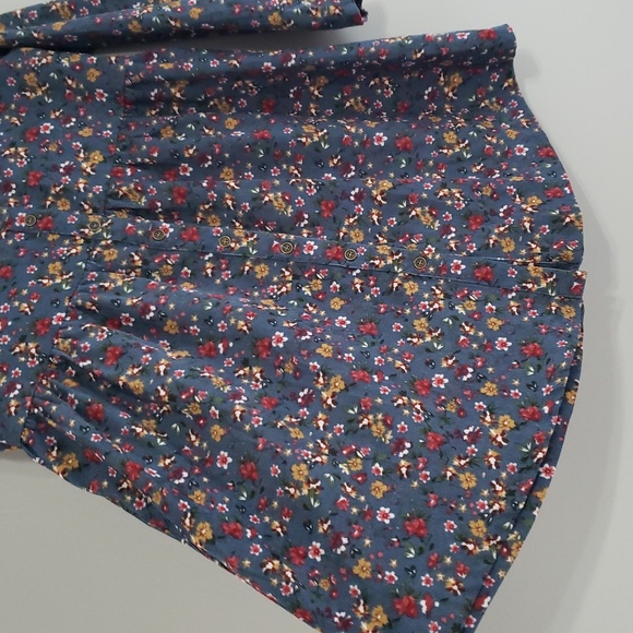 Umgee Corduroy Floral Shirtdress Small Blue Button Down Long Sleeve Lightweight - Picture 4 of 10